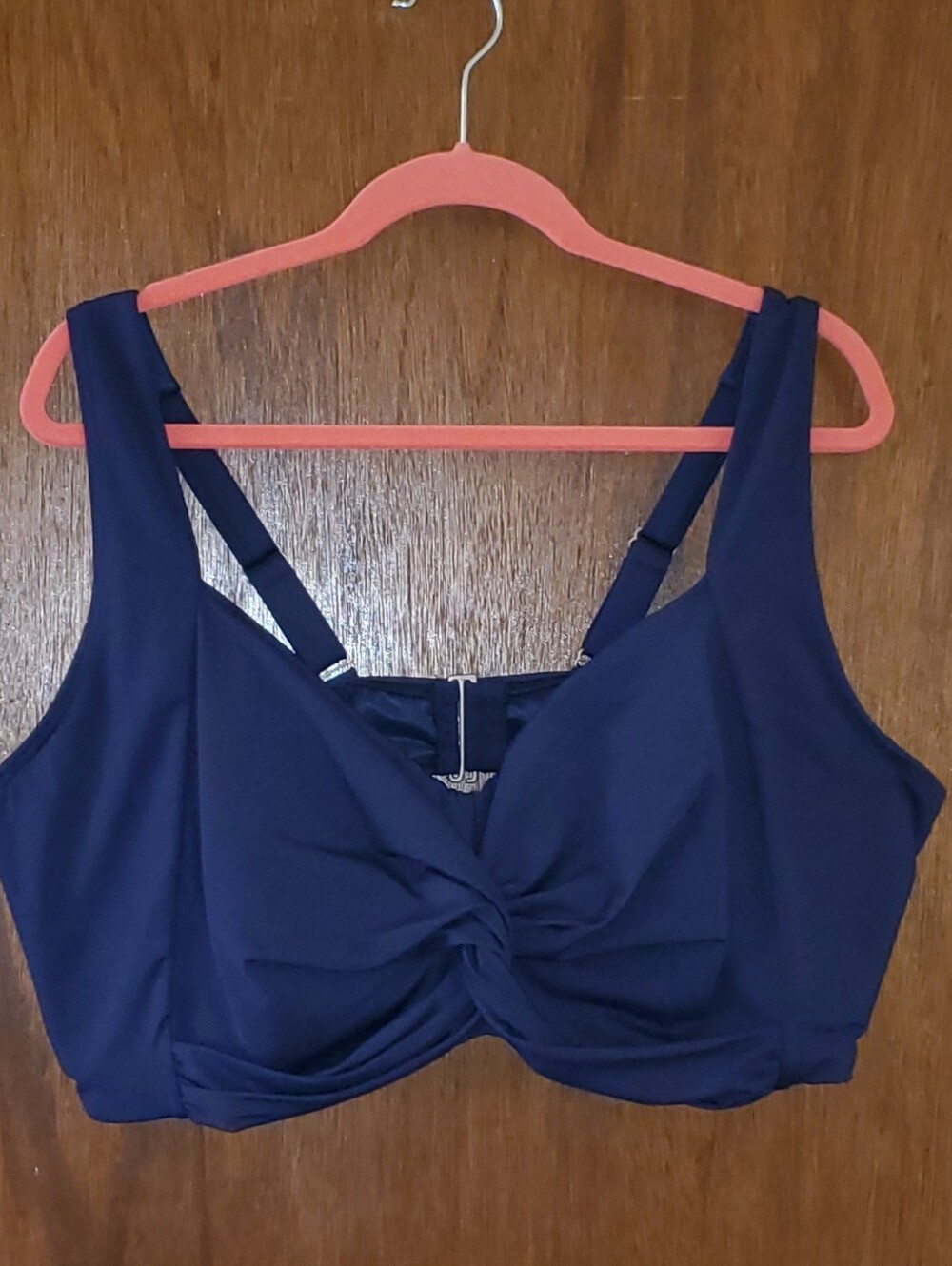 Lands End Navy Blue Underwire Twist-Front Bikini Top Sz 24W EUC